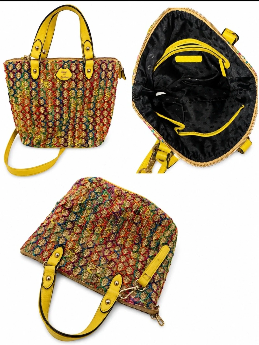 Y2K Juicy Couture Multicolor Woven Tote Handbag - Designer Logo Plate